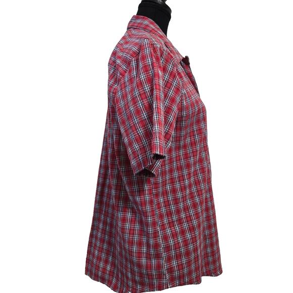 Koret City Blue-Red Plaid Blouse Short Sleeve Button up Size - See Measurements - Picture 2 of 5